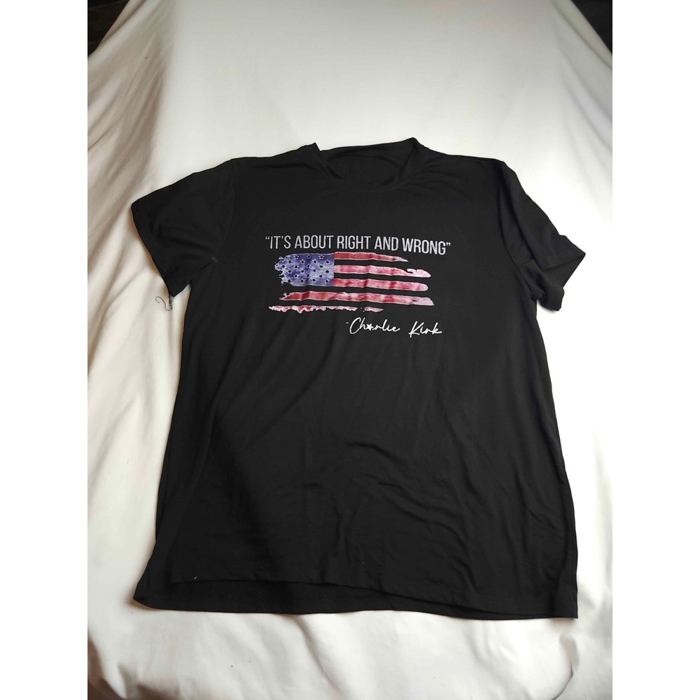 Charlie Kirk It's About Right & Wrong T-Shirt Mens 3XL Black USA Flag Streetwear